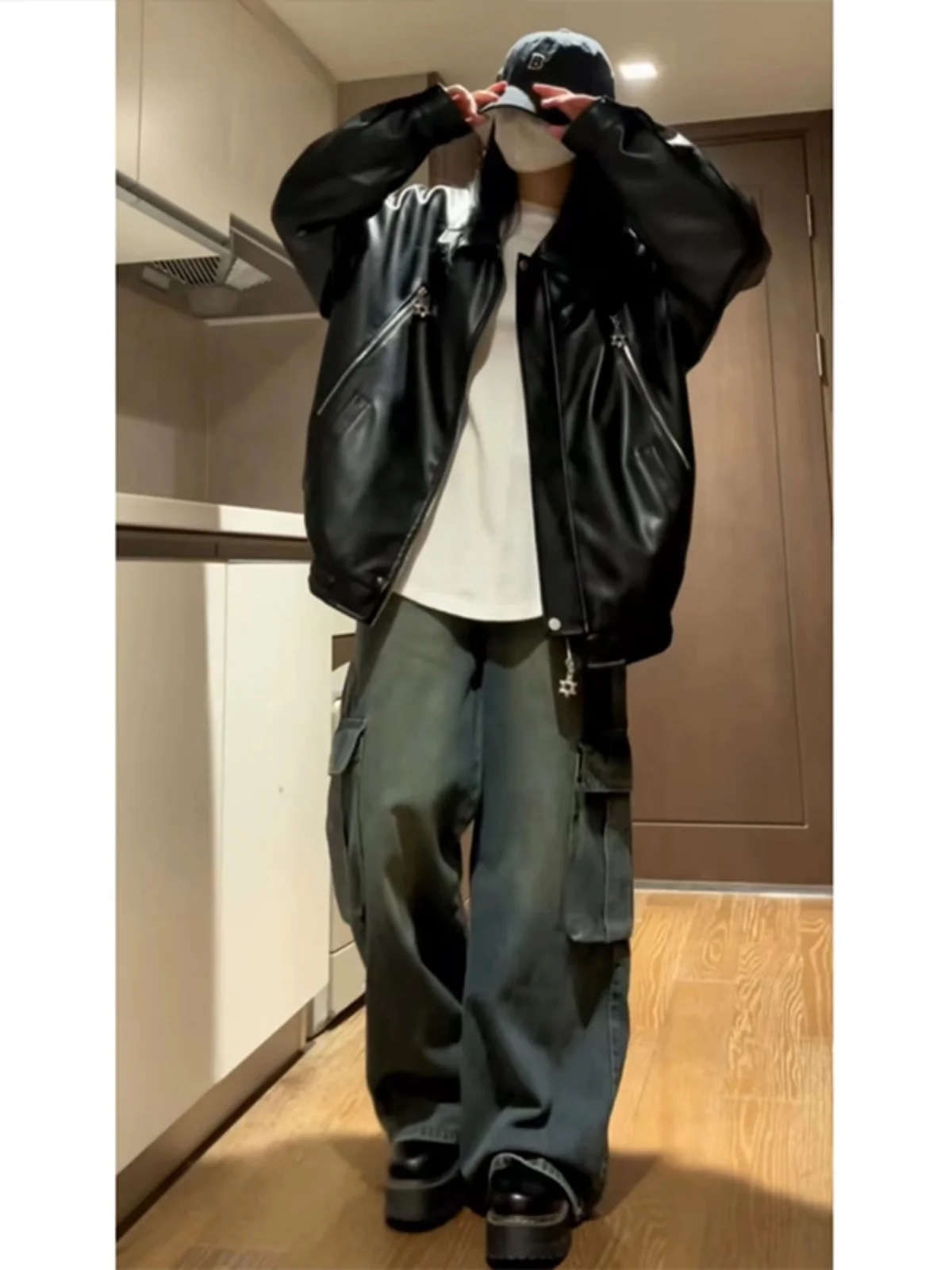 

American High Street Sle Men's Leather Jaet Spring Autumn Trendy Pilot Jaet Hiphop Collar Baseball Vest Zipper Closure ...