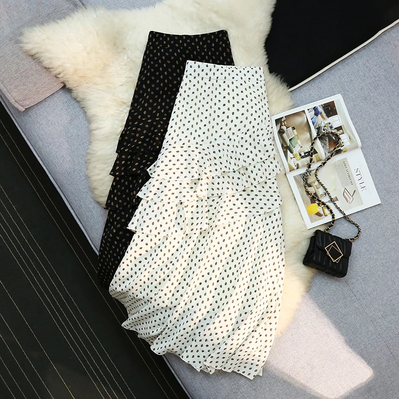 

Летняя элегантная женская офисная юбка с рюшами и принтом, модные свободные длинные юбки с высокой талией нестандартной формы, пляжные праздничные юбки-торты, женские юбки