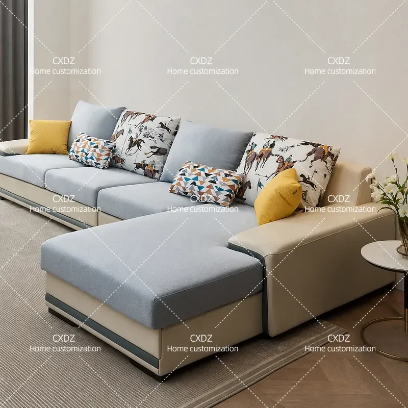 Solid Wood Frame Sofa Living Room L Shaped Corner Tech Fabric Sofa Removable Washable