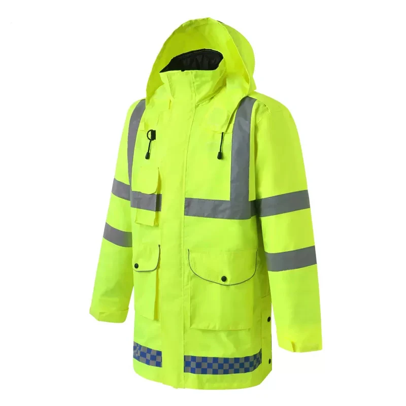 Adult High Visibility Reflective Raincoat Road Traffic Rescue Raincoat Uniform Coat Jacket Riding Reflective Clothes