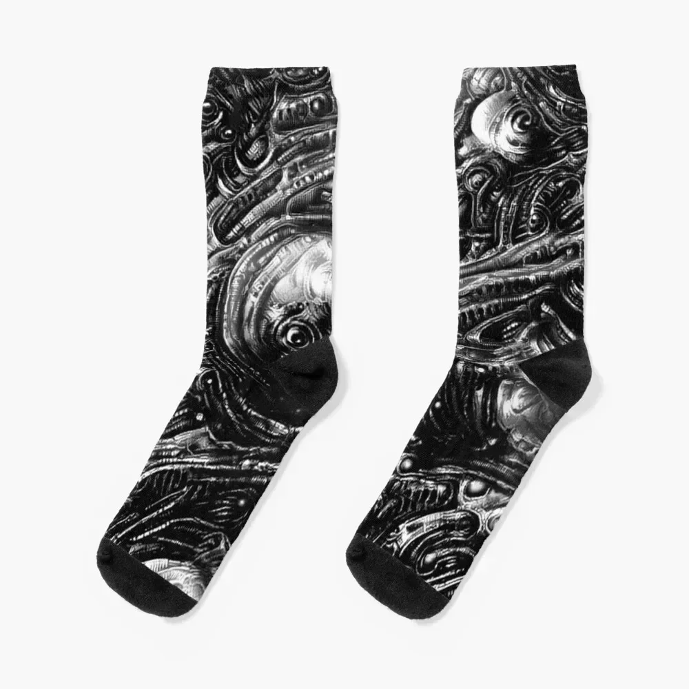 

HR Giger Inspired Biomech Poster Socks custom sports colored snow FASHION Socks Men Women's set golf heated Woman Socks Men's