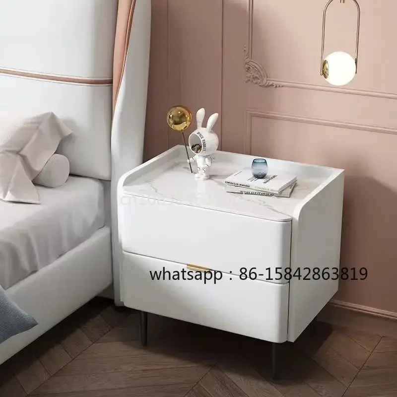 Solid Wood Bedside Table Cream Style Light Luxury Slate Leather Simple Modern Bedroom Bedside Storage Furniture