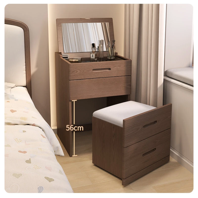 

Solid Wood Dressing Table Modern Simple Flip Small Makeup Table Mini Storage Cabinet Integrated