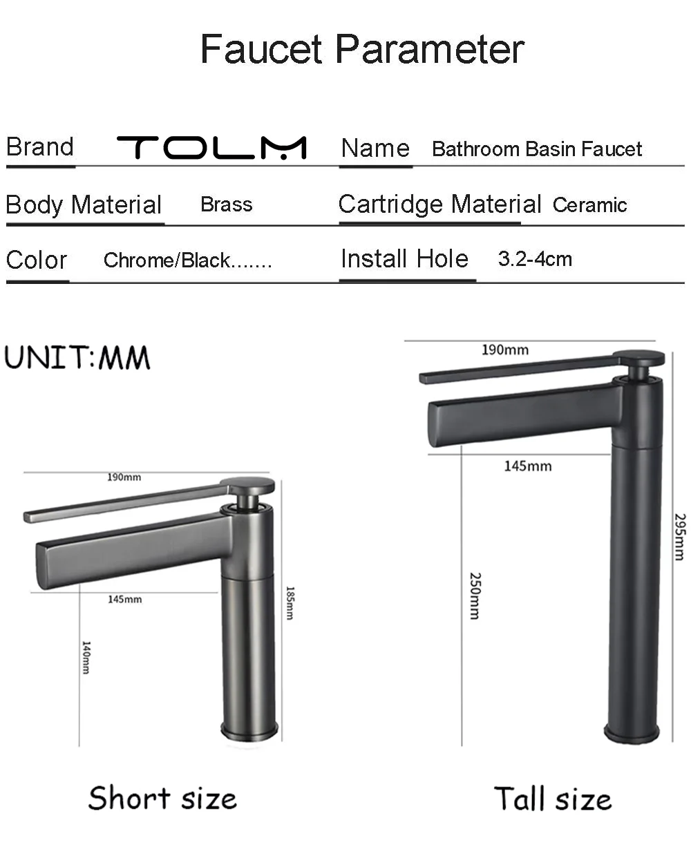 Rubinetti per lavabo TOLM rubinetto per bagno montato sul ponte miscelatore in ottone monocomando rubinetto caldo e freddo miscelatore per lavabo