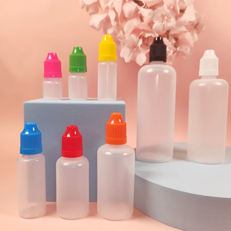 30Pcs 3ml-120ml LDPE Empty Squeezable E Liquid Dropper Bottles Eye Liquid Dropper Container With Color CRC Cap with Free Funnels