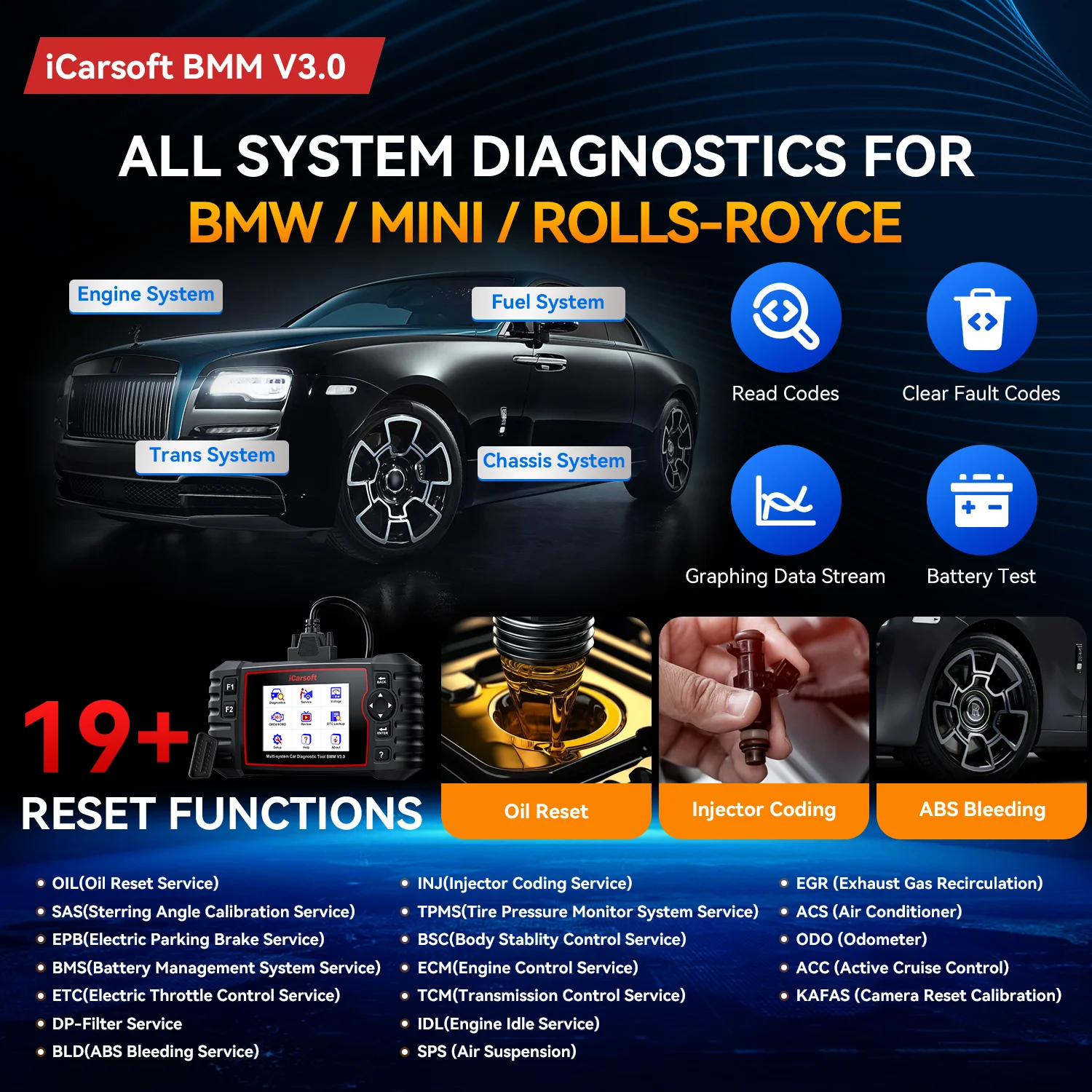 iCarsoft BMM V3.0 Bidirectional Diagnostic Tool for BMW Rolls-Royce Mini - Full System Diagnose with Battery Registration