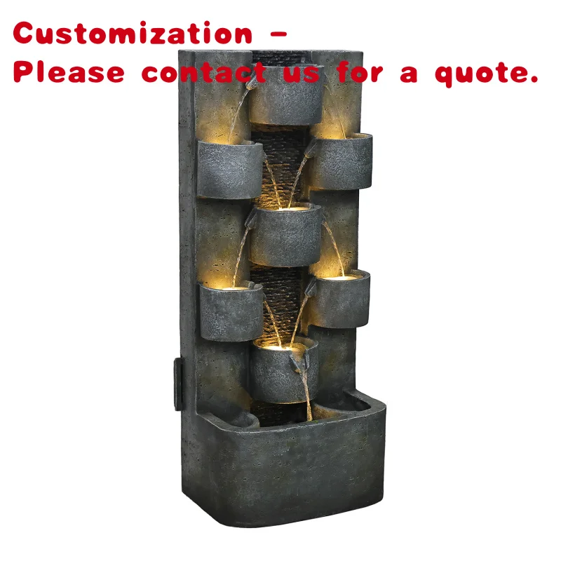 custom.New Design Indoor Fountains Waterfalls Cascading Outdoor Feature Fountain With LED Light Garden Decoration