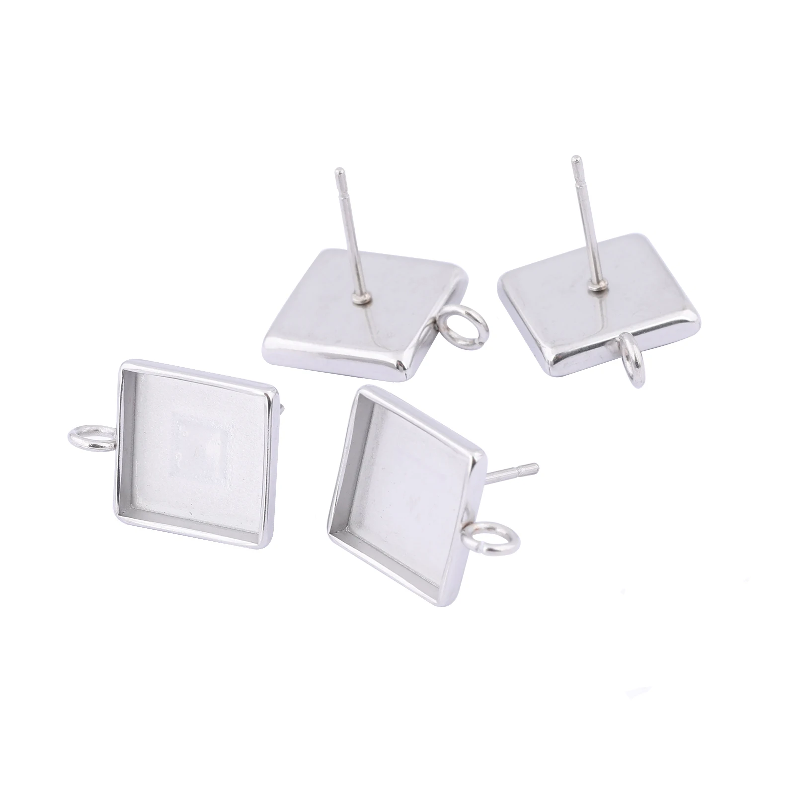 10 Stück Edelstahl Blank Ohrstecker Basis passend für 10 mm quadratische Cabochon-Stecker-Einstellung Lünette Tabletts mit Schleife Diy-Ergebnisse