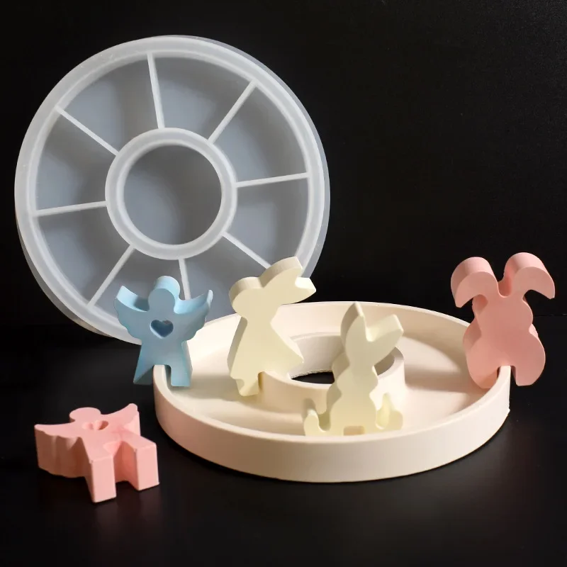 

Силиконовая форма для гипса: 4 в 1, силиконовый лоток для лепки, неправильной формы, с рисунком «четыре кролика», силиконовая форма для лепки «ангел», силиконовая форма для лепки «полосатая круглая тарелка»