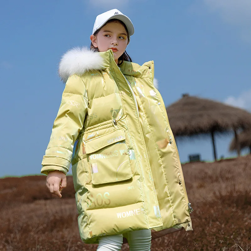 

Winter Down Jacket For Girl 2025 Hooded Washing-free Shiny Teenage Girl Long Parka Korean 5-12 Years Kids Girls Outerwear Coat