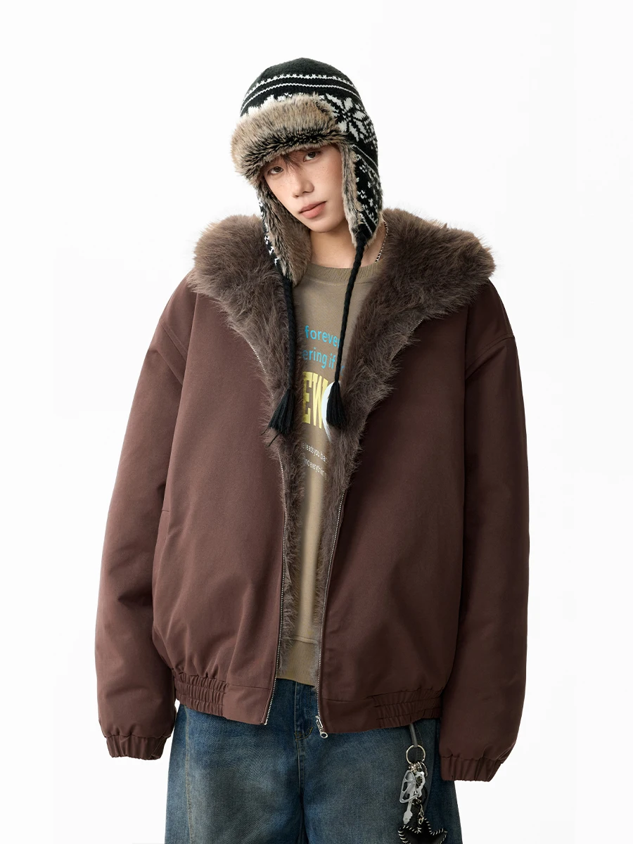 Thiened على الوجهين الأمريكية الفراء القطن Jaet الرجال النساء الشتاء معطف دافئ مبطن سترة الشباب العصرية الوقوف صالح سستة #5