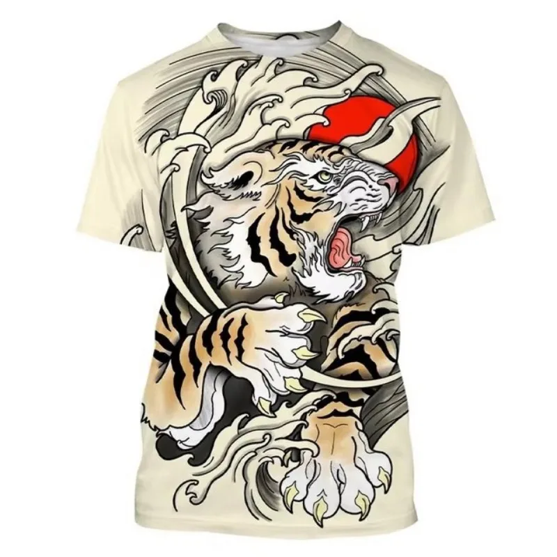 

2025 trendy unisex short sleeved 3D digital printed tiger pattern loose casual men's T-shirt for men