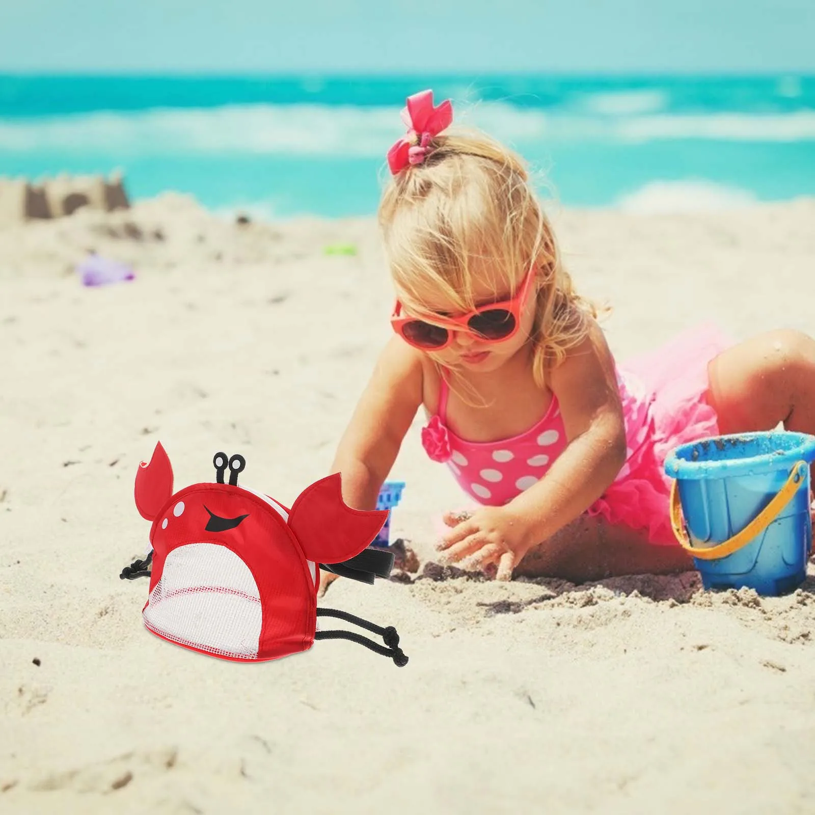 

Crab Beach Bag Hunt Collect Mesh Sea Shells Kids Plastic Small Collecting Fashion Child
