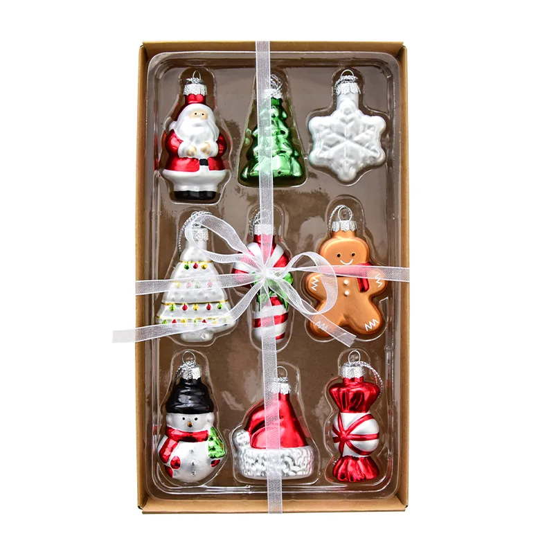 

6/9pcs Christmas Decorations Creative Glass Santa Claus Snowflake Pendant Xmas Tree Hangings Ornaments DIY Home Decor Kids Gifts