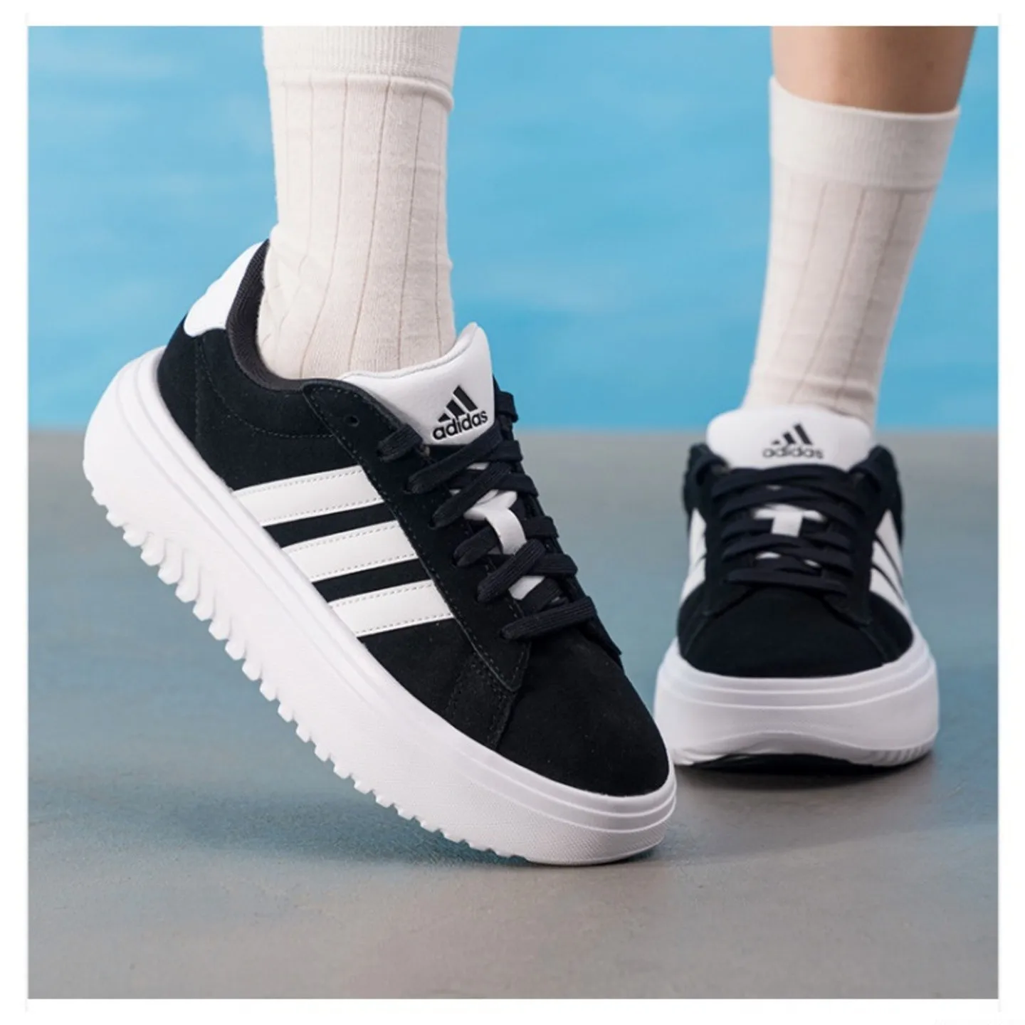 Adidas Women Sneakers IE1102 Black White Three Stripes Platform Lace Up Daily Casual Shoes