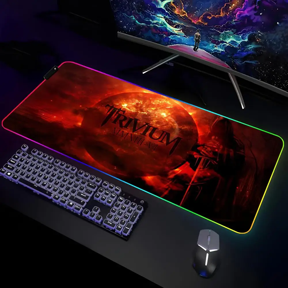 Art Trivium Design Metal Mouse Pad Gamer RGB Deskmat Keyboard Mat Gaming Laptops LED Mousepad Desk Protector Anime Mause Mats