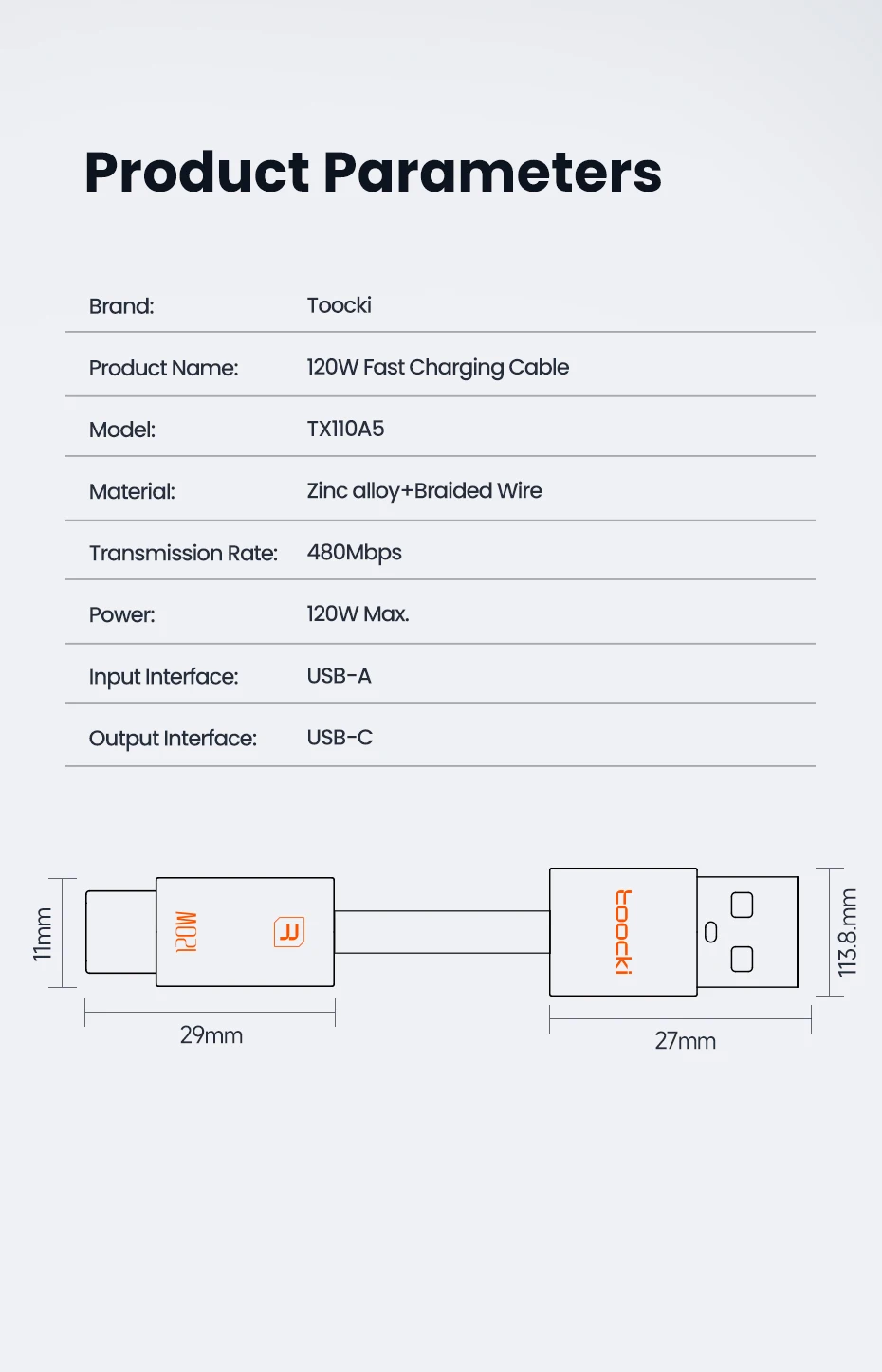 Toocki 120W USB Type C Cable for OPPO Supervooc 2.0 Vivo Super FlashCharge Data Cord Fast Type C Cable for iPhone Xiaomi Samsung