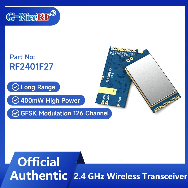

G-NiceRF| 2 PCS RF2401F27 long Range nRF24L01+ 2.4GHz 400mW Transmitter And Receiver Module