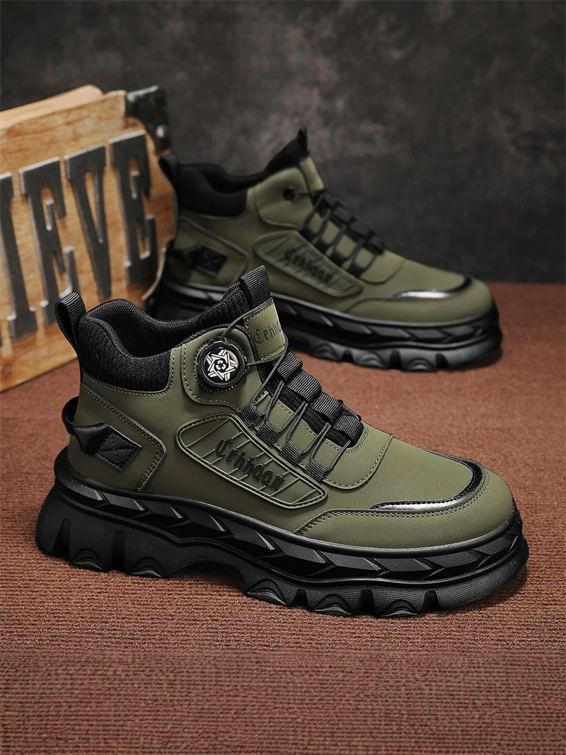 

Men's High-Top Boots Waterproof Non-Slip Thick Bottom Heightening Outdoor Climbing Shoes British American Retro Style