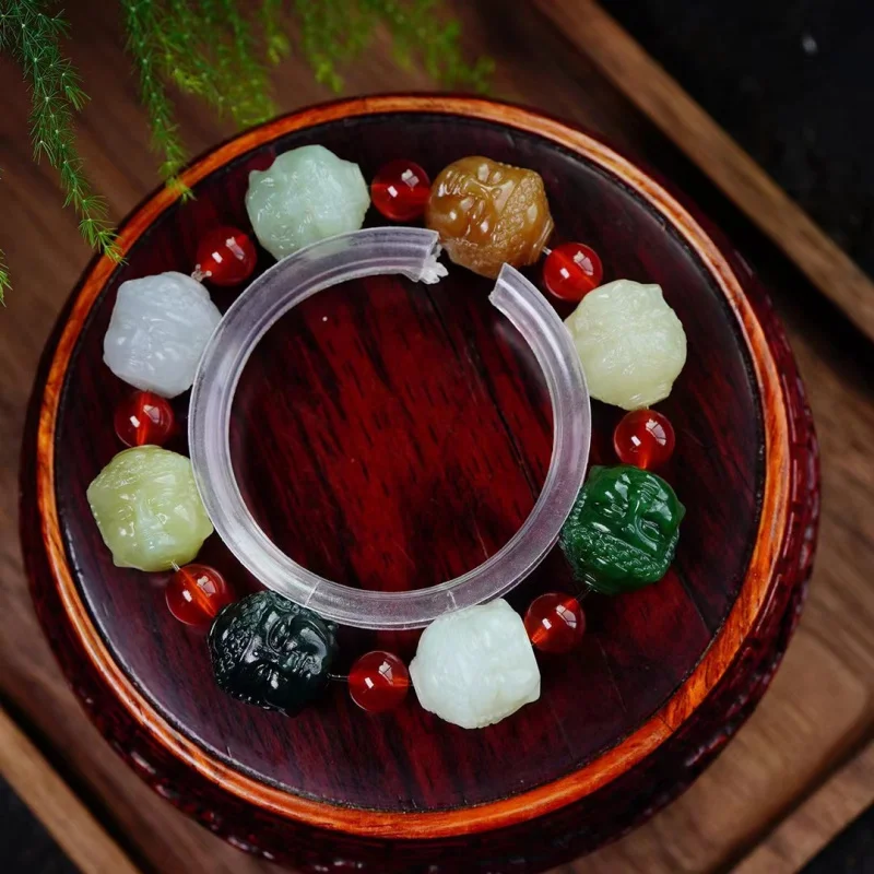 

Браслет из натурального нефрита Хэтянь Будды с несколькими драгоценными камнями для мужчин и женщин