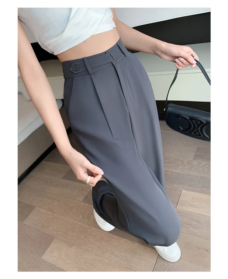 Seoulish Summer Women's Casual Pants Wide Leg Pants Elegant Office Lady 2025 New Solid Color High Waist Loose Trousers Female