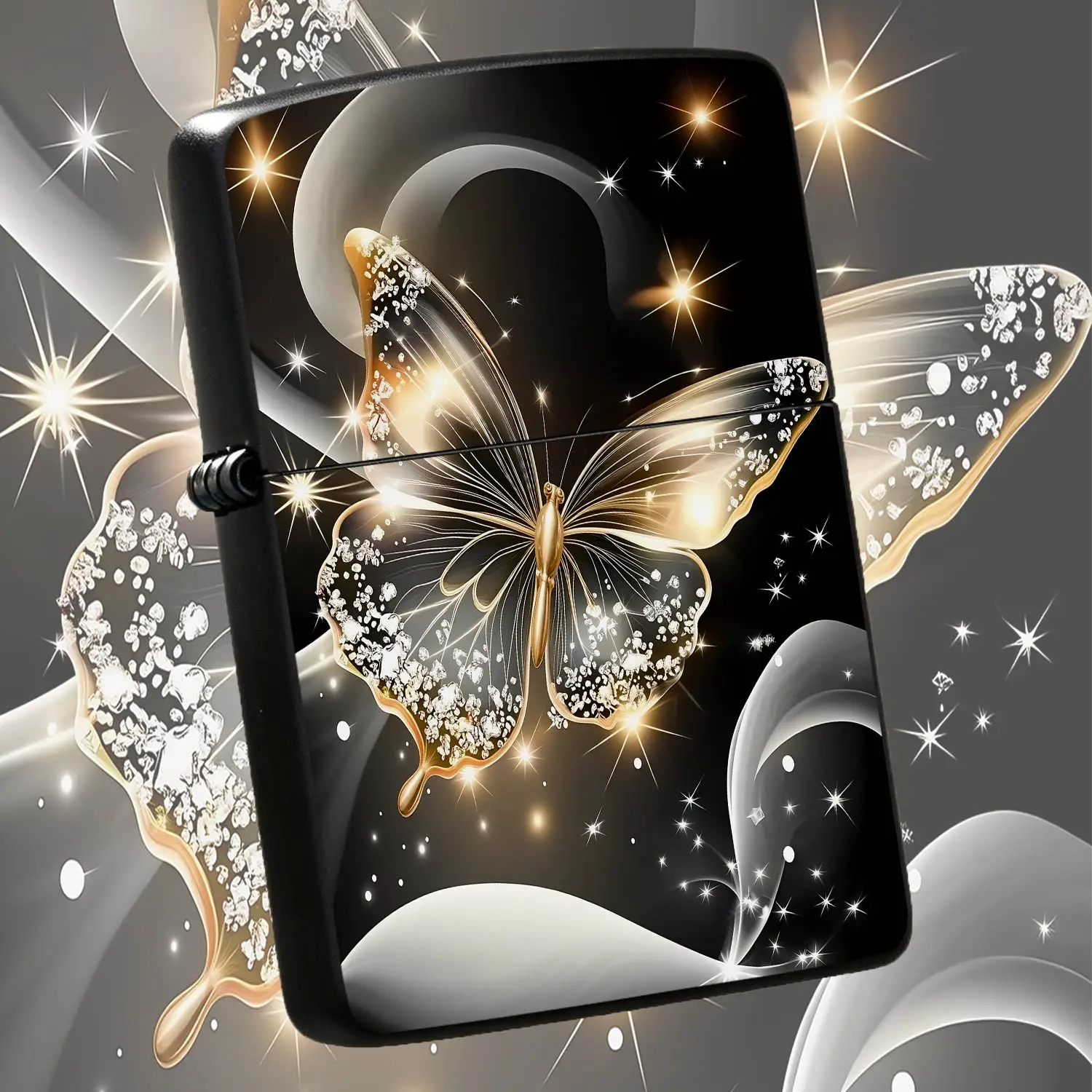 Luxury Glazed Goldlighter, Sparkling Rhinestone Inlaid Translucent Wing Design, Exquisite Dreamy Ambient Decor, Portable Sleek Igniter For Daily Travel, Outdoor Activities, Office, Dating And All Occasions, Ideal Elegan A Humorous And Inter