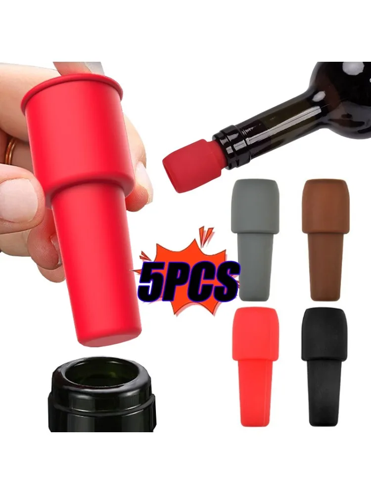 Ensemble de bouchons de bouteille de vin et de boisson en Silicone, 1/5 pièces, bouchons de scellage de bouteilles de Champagne anti-fuite, bouchon économiseur de liège de vin réutilisable