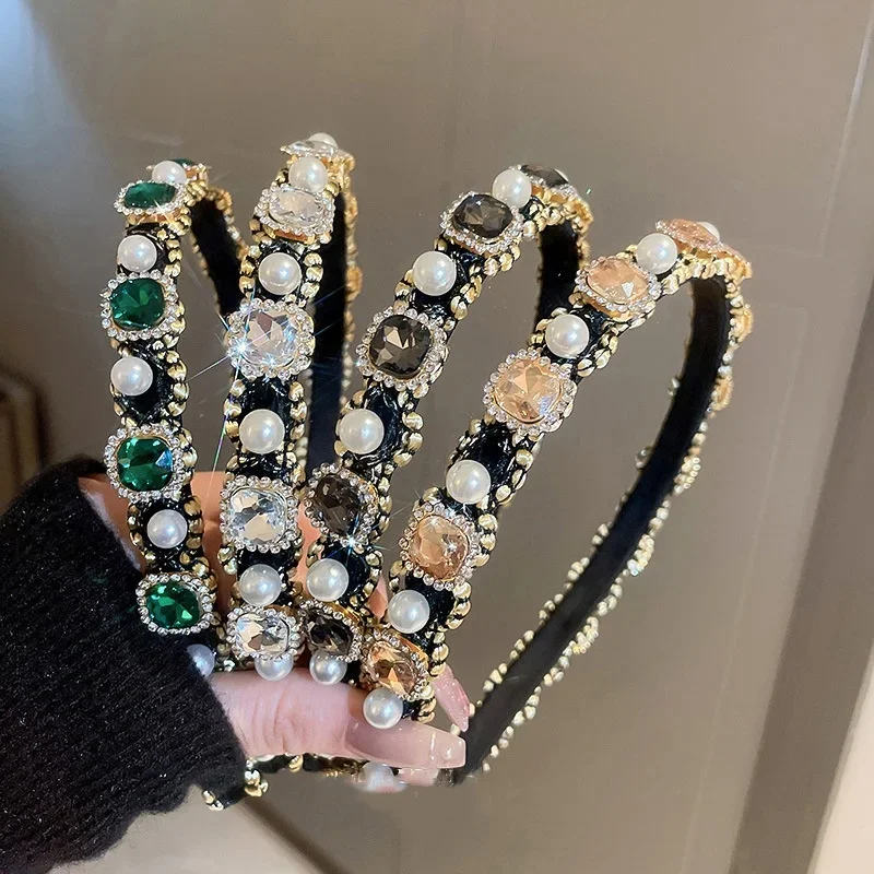 Multicolor Gem Headband Hair Hoops for Women Luxury Shiny Full Rhinestone Headbands Hair Accessories Jewelry Headdress