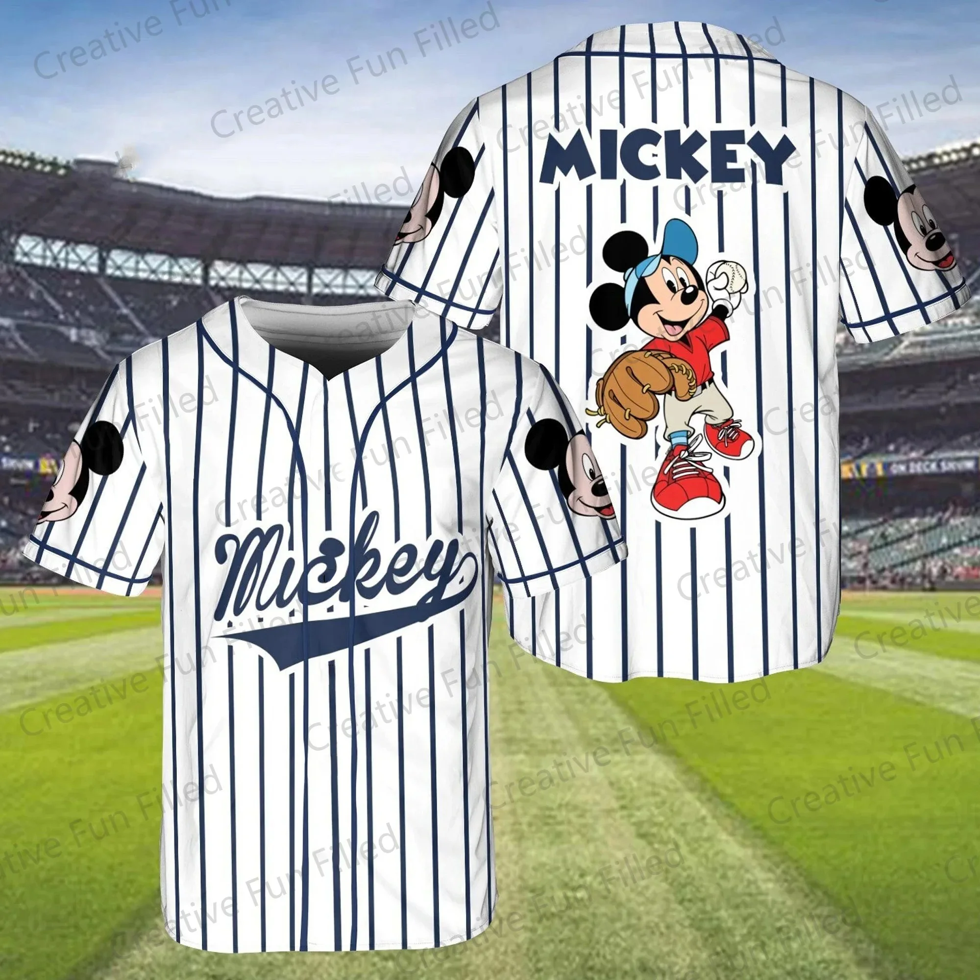 2024 New MINISO&Disney Personalize Mickey Baseball Jersey Pattern T Shirt Disney Fans Loose and Breathable Top T-shirt