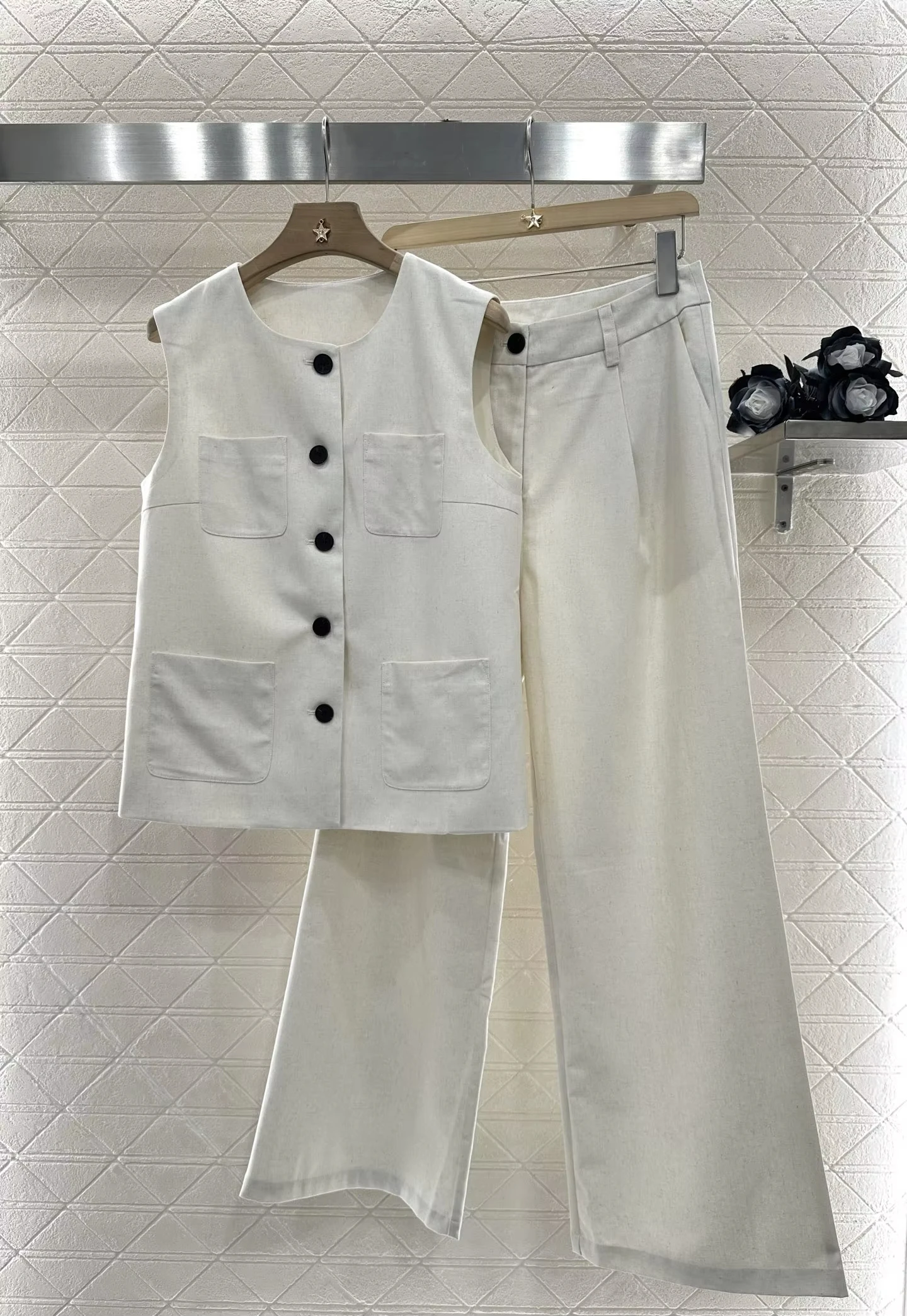 

Designer Brand 2025 New Pocket Linen Vest Pants Set
