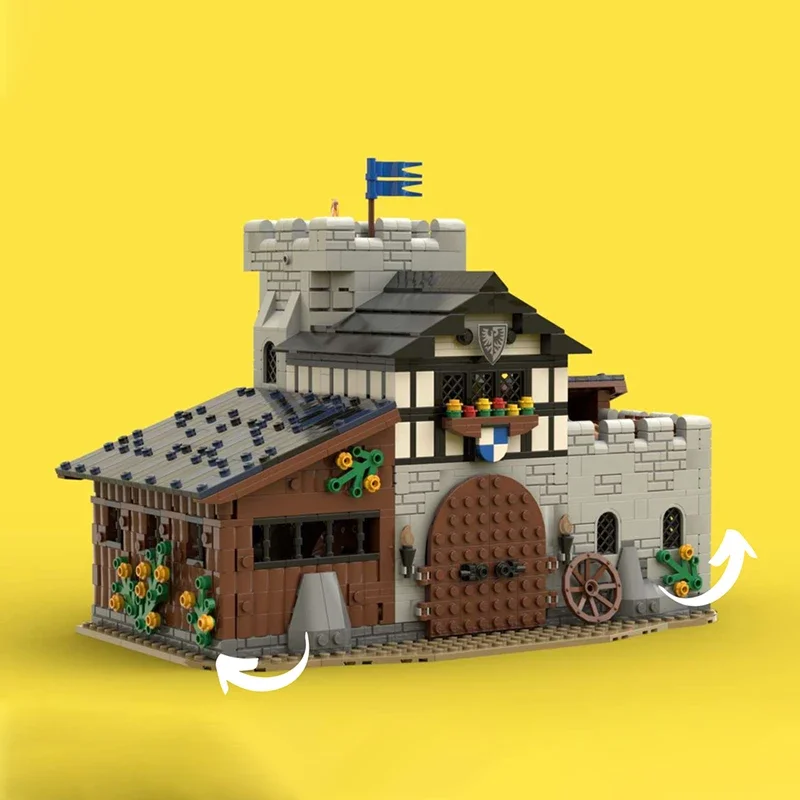 Village Street View Model MOC Building Bricks Medieval Stables Modular Technology Gifts Holiday Assemble Children Toys Suit