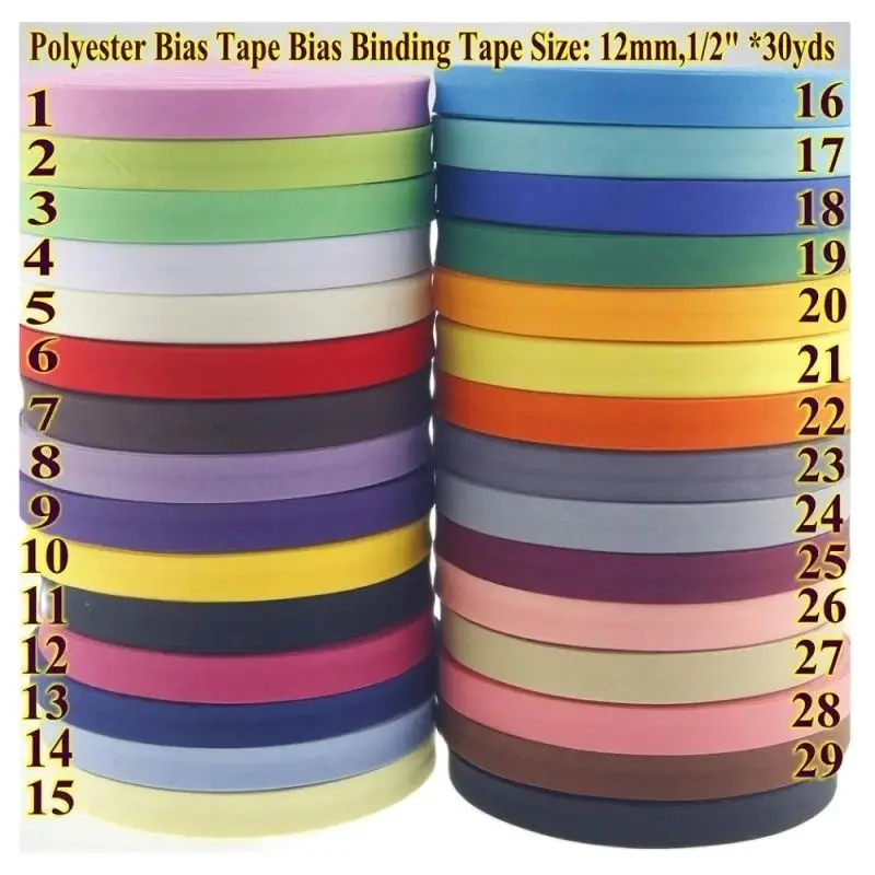 Polyester Bias Binding Tape, the Most Popular DIY Sewing, Folded bias tape, 12mm x 30yards