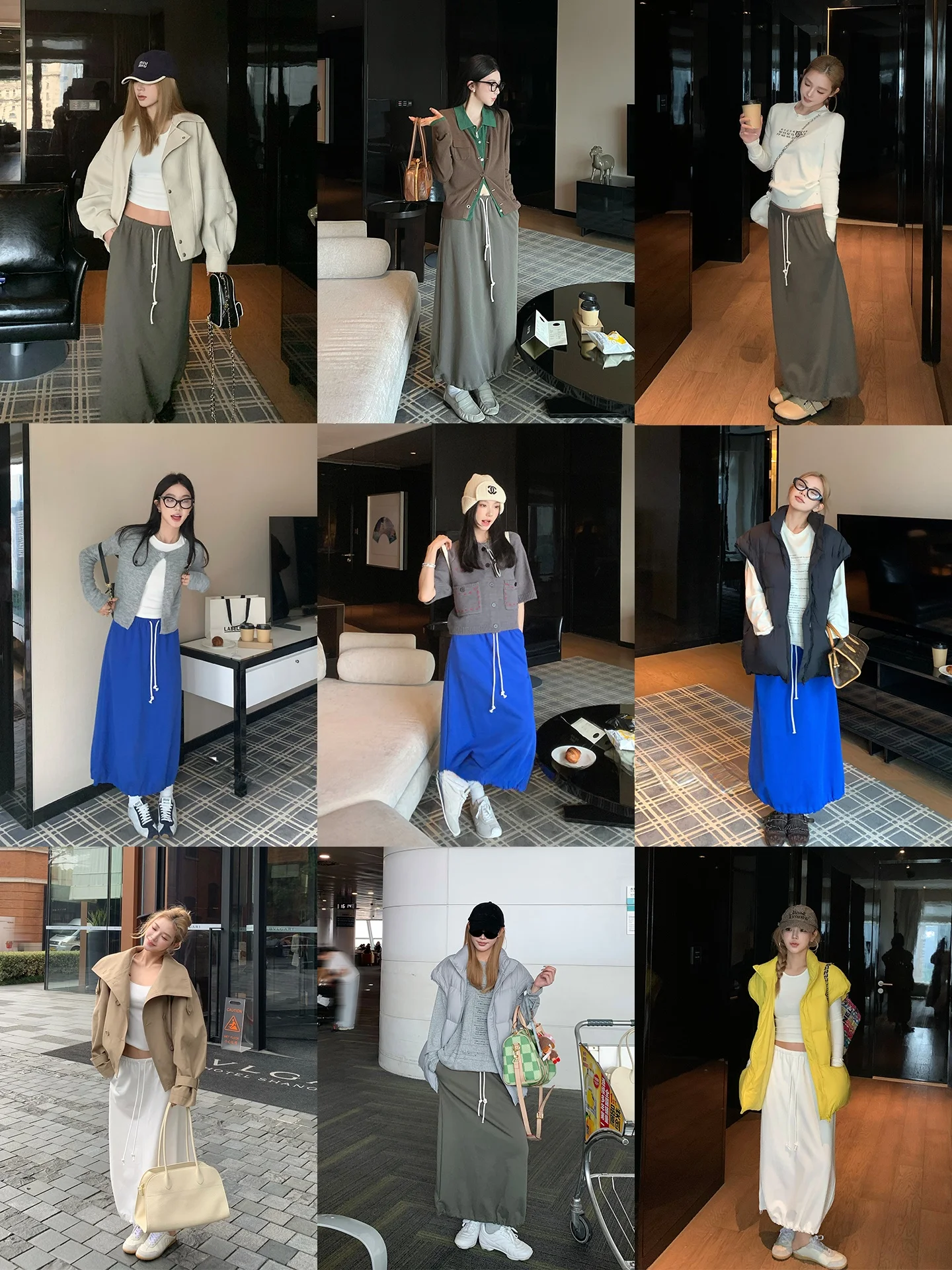 High Waist Dstring Midi Skirt Women's Cotton Elastic Waist Retro Sle Casual H-ape Skirt for Autumn New Arrival