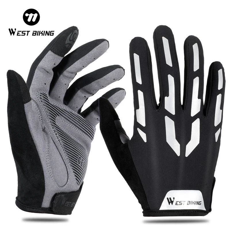 WEST BIKING Sports Cycling Gloves Reflective Non-slip MTB Road Bike Gloves Touch Screen Men Women Outdoor Running Bicycle Gloves