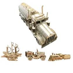 1/48 3D Wooden Trucks Puzzle Toys Assembling Building Blocks Kit Cars Model for Boys Adults Gift DIY Mechaniacal Train Ship Gift