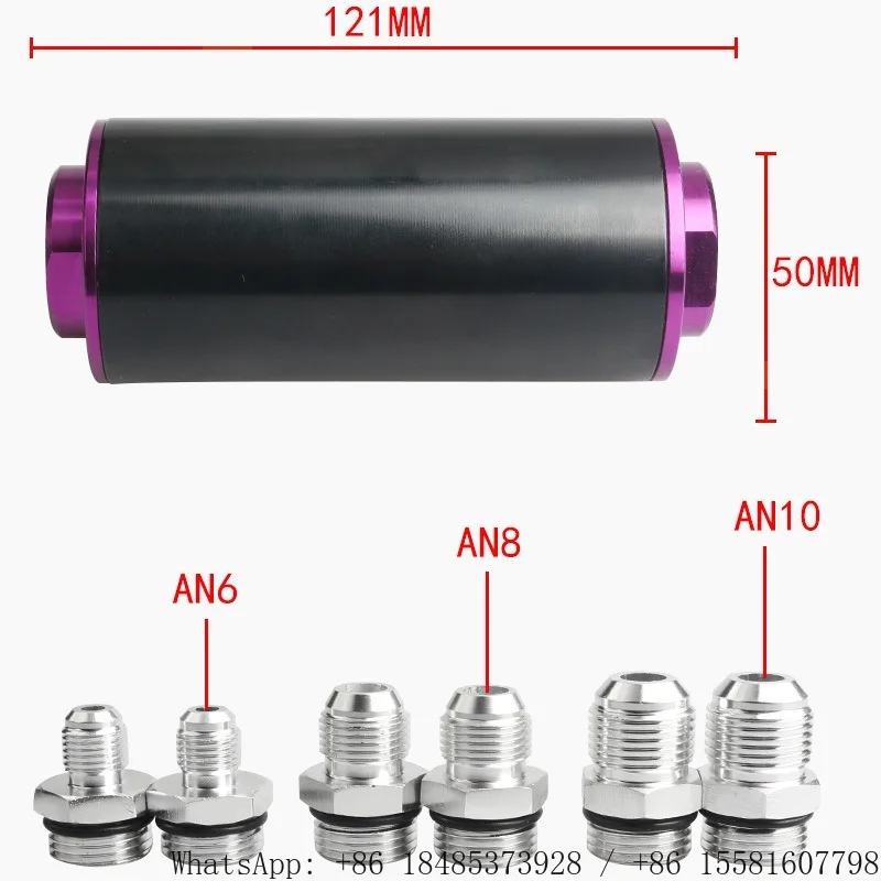 50mm Inline Fuel Oil Filter 3pcs with AN6 AN8 AN10 Adapters Universal Auto Modified Fuel System Filter Accessories