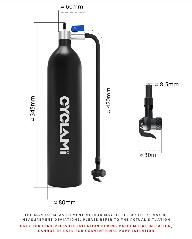 CYCLAMI 1,3 l Split Air Tank Fahrradreifenfüller MTB Road 29' Tubeless Reifenverstärker mit Zylinder für Rennradfahren – Detail 1