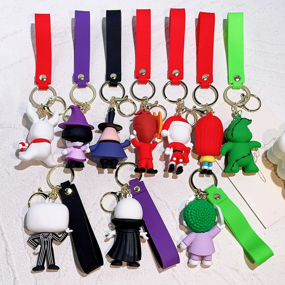 Disney The Nightmare Before Christmas Keychains Halloween New Anime Terror Car Key Ring Kids School Bags Pendant Decor Toys Gift