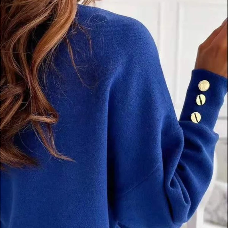 2024 New Long Sleeve Knitted Women Sweater V-neck Jumper Office Lady Button Loose Casual Pullover  Sweaters  12827