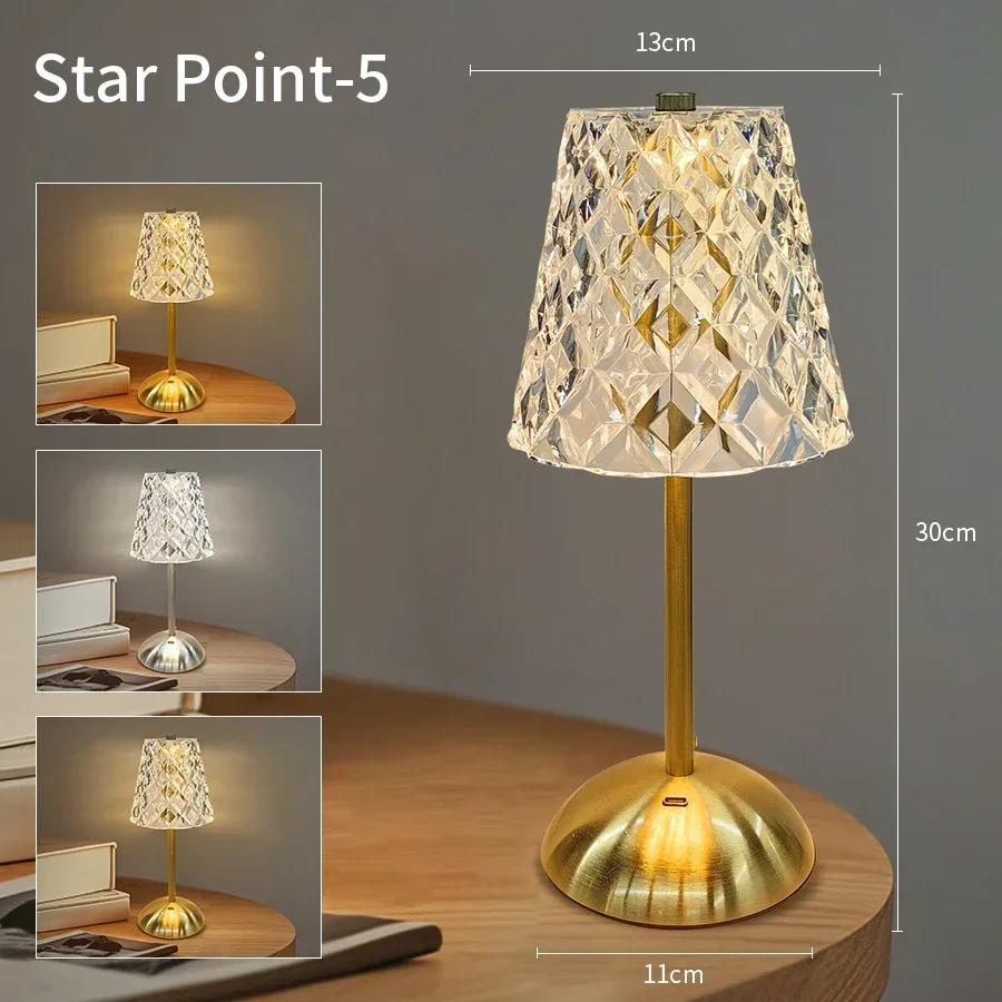 Oplaadbaar Touch-nachtlampje, 3 kleuren, dimbare kunstkristallen lamp, draagbare tafellamp voor slaapkamer, woonkamer, restaurant