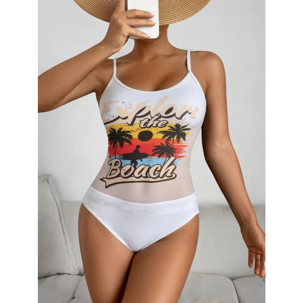 الصيف ملابس السباحة للنساء Tankini مجموعات ملابس السباحة خمر مبطن شبكة ثوب السباحة طباعة بحر الإناث ملابس سباحة حريمي 2025