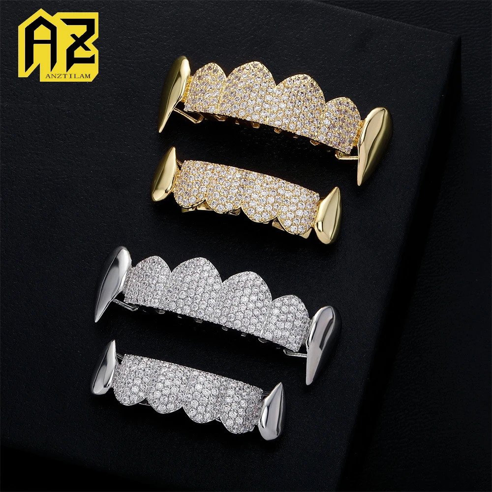 

Anztilam 6 зубов Grillz Iced Out грили зубной гриль мужские и женские кепки в стиле хип-хоп латунь циркон модные украшения Бесплатная доставка