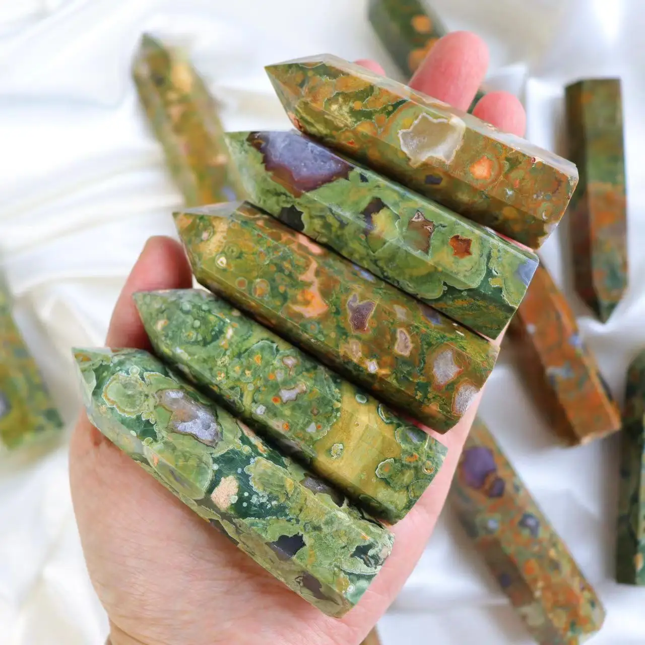 1pc Natural Crystal Rain Forest  Jasper Tower Home Decoration