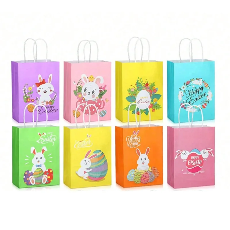 8/16Pcs Cartoon Rabbit Egg Easter Paper Gift Bag With Handle Cute DIY Favor Shopping Gift Packaging Bag Wedding Party Decoration