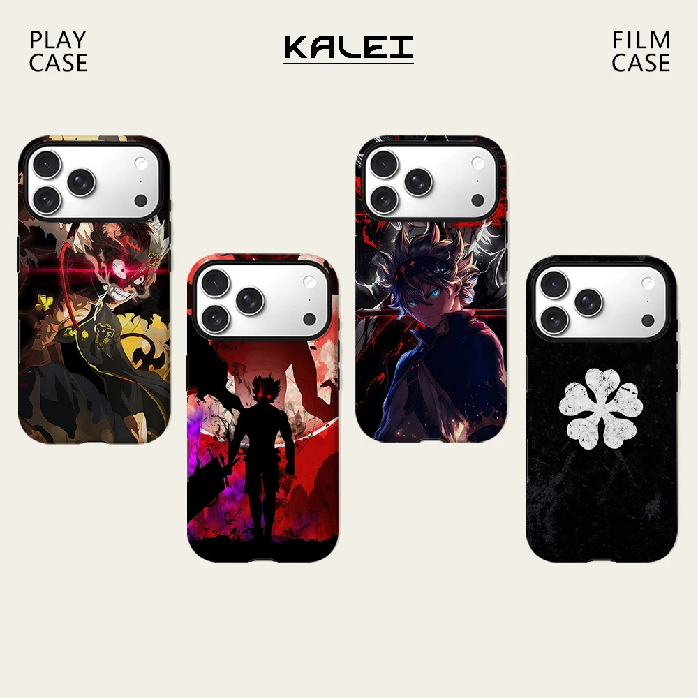 Funda Magnética para Teléfono con Diseño de Anime B-Black C-Clover Asta para iPhone 17 16 15 14 13 Pro Max Plus, Carcasa Resistente de Una o Dos Capas