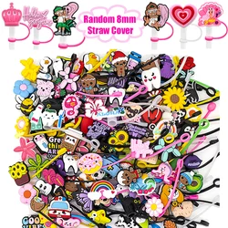Random 10-100PCS Straw Cover Cap Decoration,8mm Silicone Straw Topper Splashproof Cap,Washable Dustproof Straw Cap