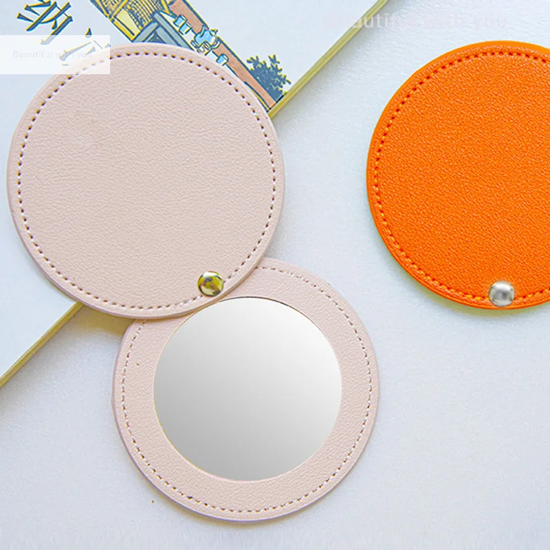 

1PC PU Leather Mini Makeup Mirror Portable Stainless Steel Compact Pocket Hand Personalized Beauty Cosmetic Mirrors Gift