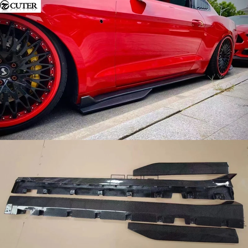 High Quality GT500 Style Carbon Fiber Side Skirts for Ford Mustang Car Body Kit 2018