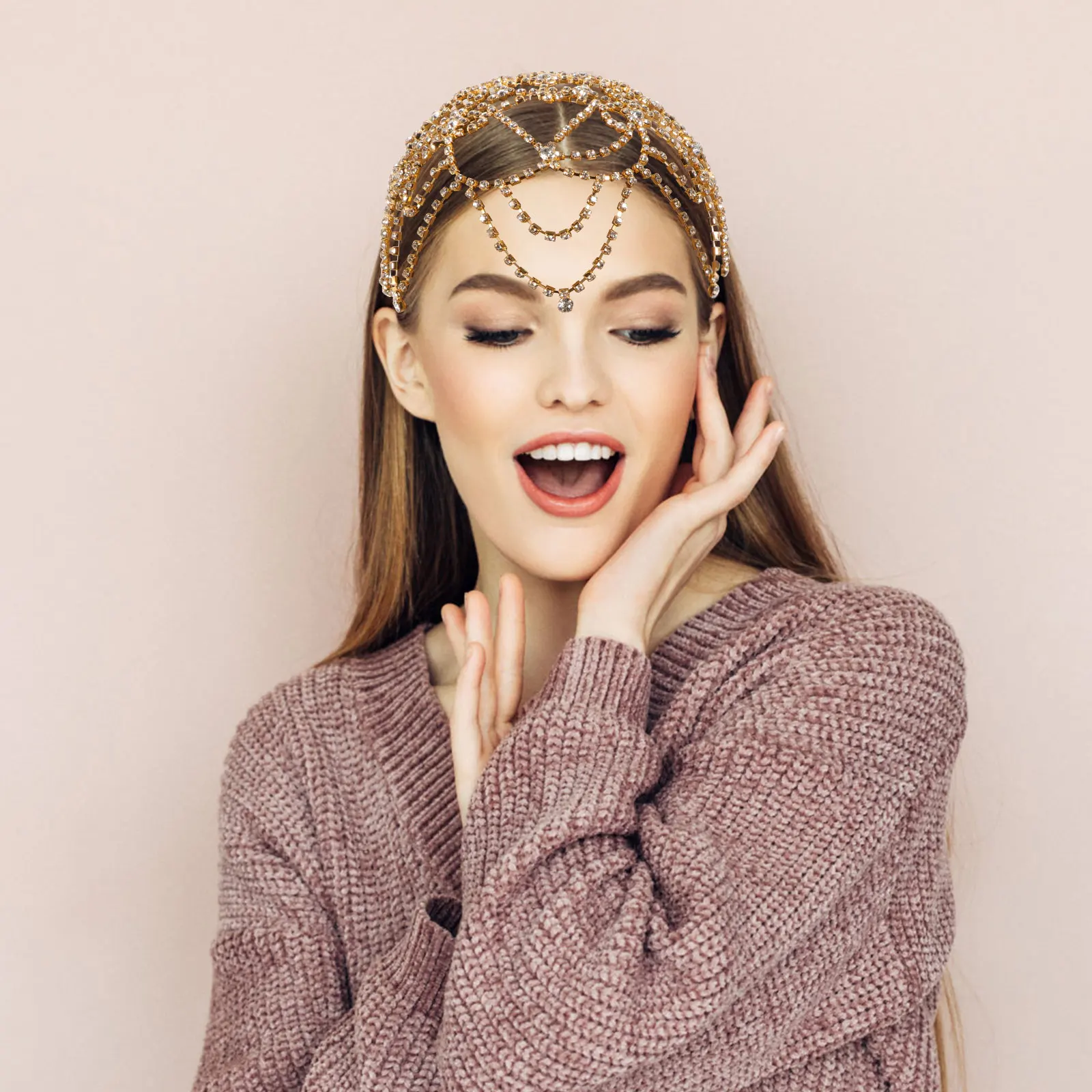 

Hair Chain Forehead Bridal Accessories Women Vintage B Alloy Headdress Jewelry Girls Rhinestone Decorative Chain