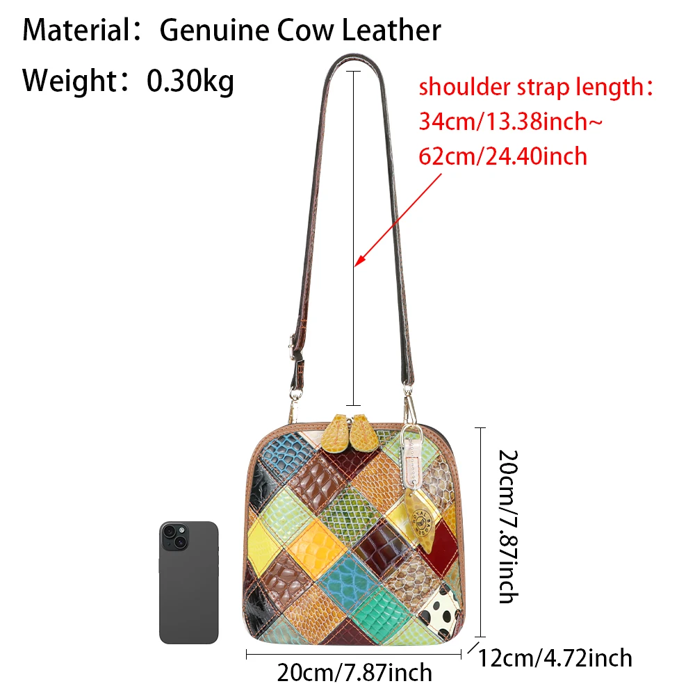 Royal Bagger Genuine Leather Crossbody Bags, Colorful Stitching Plaid Satchel Purse, Luxury Shoulder Bag for Women 1767